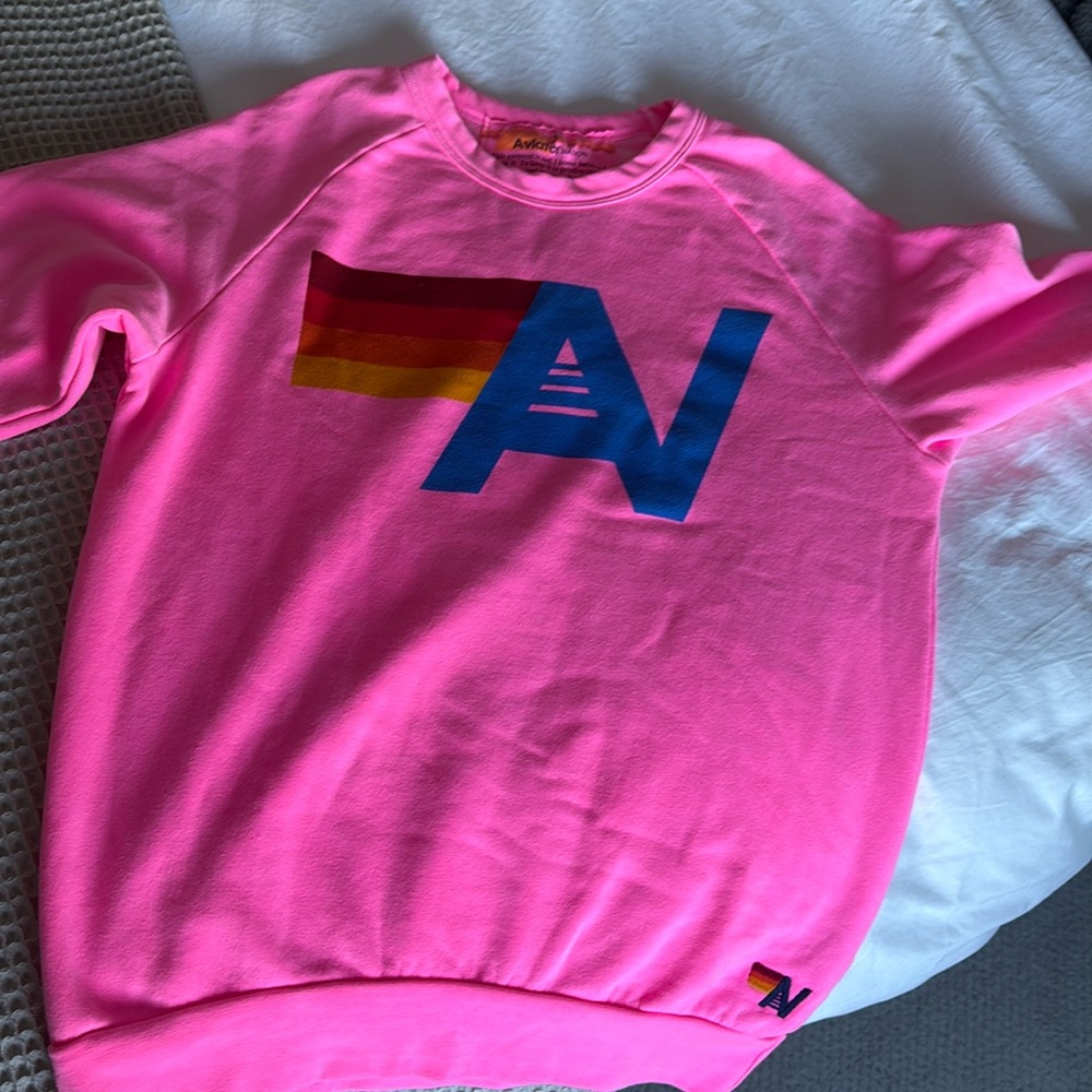 Aviator Nation crewneck Logo sweatshirt in neon  pink- size SMALL